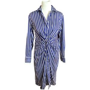 Zara Woman Navy White Striped Long Sleeve Shirt Dress Small